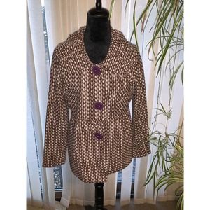 Max & Mia Mod Swing Dress Jacket Large Brown Purple Button